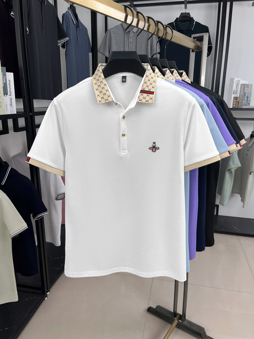 Personality letter jacquard lapel short sleeve T-shirt men