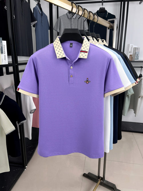 Personality letter jacquard lapel short sleeve T-shirt men