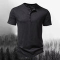 Summer Men's Henry Collar Casual Solid-Color Short-Sleeved T-Shirt